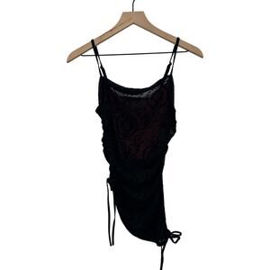 Y2K Sheer Mesh Crush Velvet Ruched Tie Top Soft Goth Glam Dark academia Size 6‎